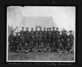 Instructors, No. 1 Div. School of Musketry, London, Ont. (Alex Kennedy, back row, 8th from left)
